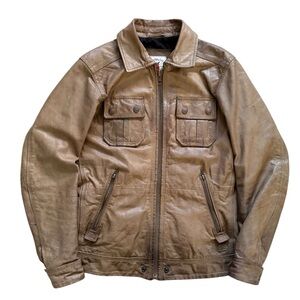 Diesel Co. Goat Leather Utility Field Jacket Brown Distressed Worn-In Mens Small